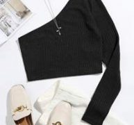 One Shoulder Solid Crop Tee