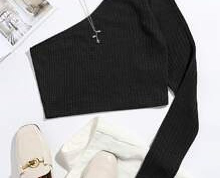 One Shoulder Solid Crop Tee