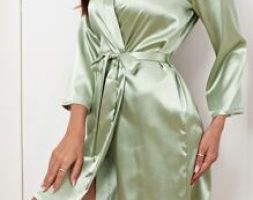 Open Front Belted Satin Night Robe