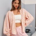 Open Front Drop Shoulder Marled Knit Cardigan