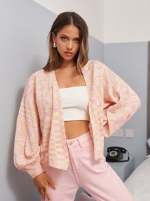 Open Front Drop Shoulder Marled Knit Cardigan