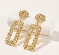 Open Rectangle Textured Drop Earrings 1pair