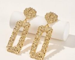 Open Rectangle Textured Drop Earrings 1pair