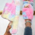 Open Toe Colorblock Fluffy Slippers