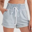 Paperbag Waist Drawstring Denim Shorts