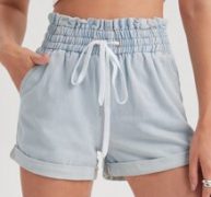 Paperbag Waist Drawstring Denim Shorts