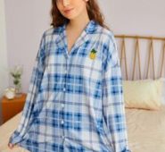 Patch Detail Plaid Print Sleep Top