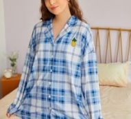 Patch Detail Plaid Print Sleep Top