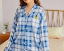 Patch Detail Plaid Print Sleep Top