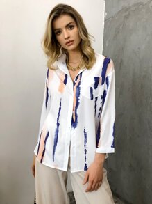 Patch Pocket Drop Shoulder Tie Dye Longline Blouse