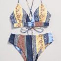 Patchwork Print Bikini Swimsuit