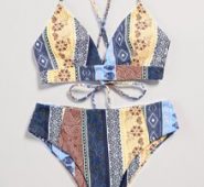 Patchwork Print Bikini Swimsuit