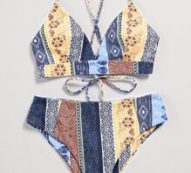 Patchwork Print Bikini Swimsuit