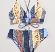 Patchwork Print Bikini Swimsuit