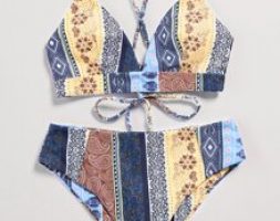 Patchwork Print Bikini Swimsuit