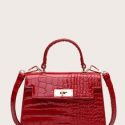 Patent Croc Embossed Satchel Bag