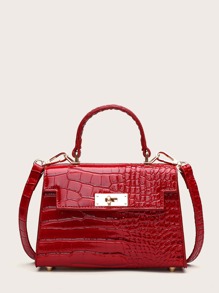 Patent Croc Embossed Satchel Bag