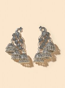 Peacock Bell Round Ball Tassel Drop Jhumka Earrings