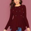 Pearl Embellished Hanky Hem Peplum Top