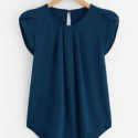 Petal Sleeve Pleated Detail Curved Hem Blouse