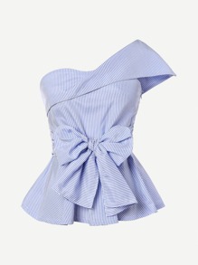 Pinstriped One-Shoulder Bow Peplum Top