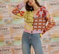 Plaid And Flower Pattern Color Block Contrast Seam Cardigan