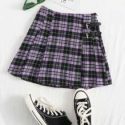 Plaid Buckled Pleated Mini Skirt