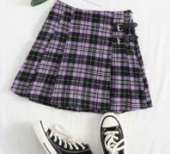 Plaid Buckled Pleated Mini Skirt