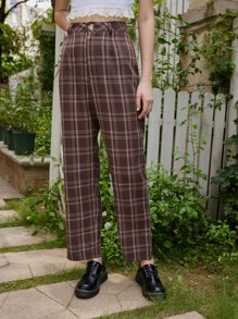 Plaid Button Fly Pants