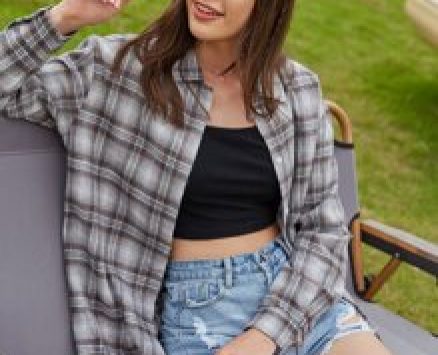 Plaid Button Front Blouse