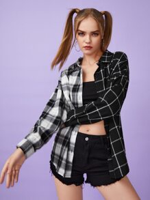 Plaid Button Front Blouse