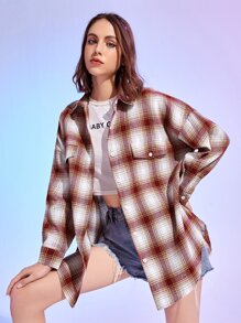 Plaid Button Front Blouse