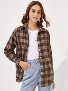 Plaid Button Front Blouse