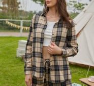 Plaid Button Front Blouse & knot Shorts