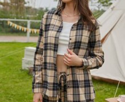 Plaid Button Front Blouse & knot Shorts