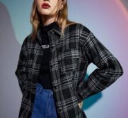 Plaid Button Front Pocket Blouse