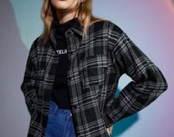 Plaid Button Front Pocket Blouse