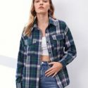 Plaid Button Front Pocket Blouse