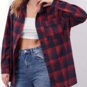 Plaid Button Front Pocket Blouse