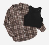 Plaid Button Front Pocket Blouse & Solid Tank Top