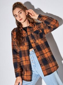 Plaid Button Front Pocket Overshirt