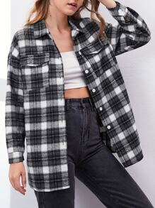 Plaid Button Front Pocket Overshirt