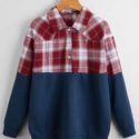 Plaid Button Front Sweatshirt