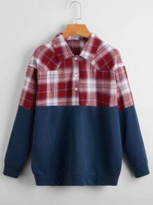 Plaid Button Front Sweatshirt