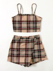 Plaid Cami Top & Skort Set