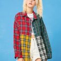 Plaid Colorblock Button Front Blouse