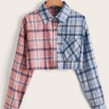 Plaid Colorblock Button Front Pocket Jacket
