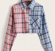 Plaid Colorblock Button Front Pocket Jacket