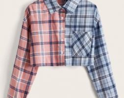 Plaid Colorblock Button Front Pocket Jacket