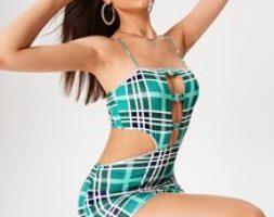 Plaid Cut Out Drawstring Side Cami Bodycon Dress